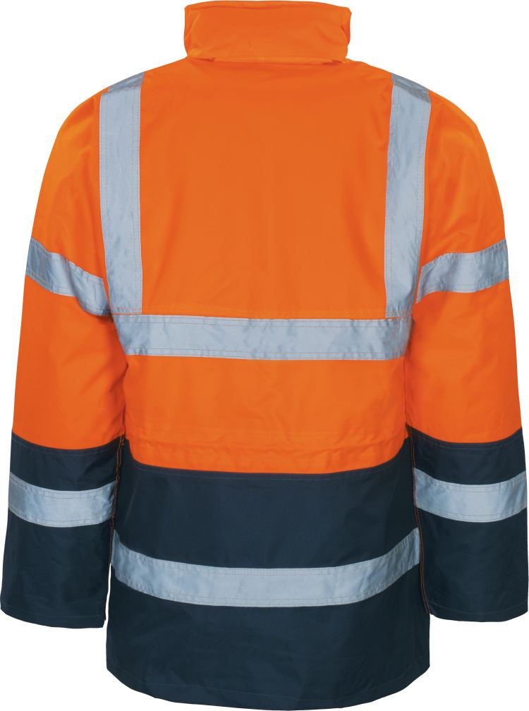 Vizwell Warnschutz Parka 2 in 1 Leuchtorange Marine Rueckseite