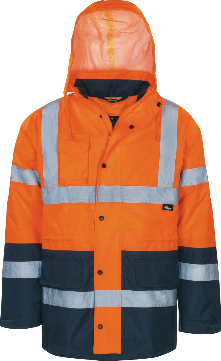 Vizwell Warnschutz Parka 2 in 1 Leuchtorange Marine Vorderseite 1