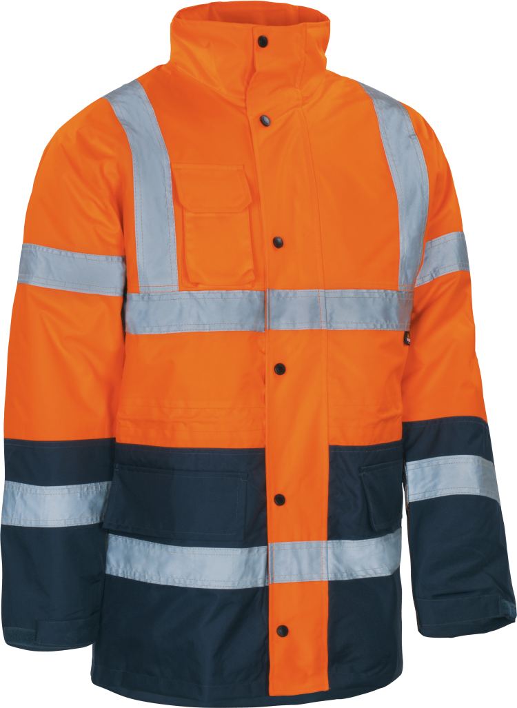 Vizwell Warnschutz Parka 2 in 1 Leuchtorange Marine Vorderseite 2