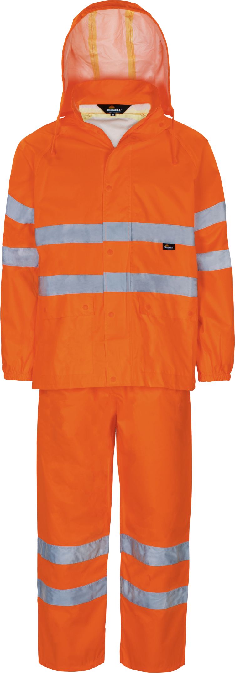 Vizwell Warnschutz Regenanzug Leuchtorange Vorderseite mit Kapuze