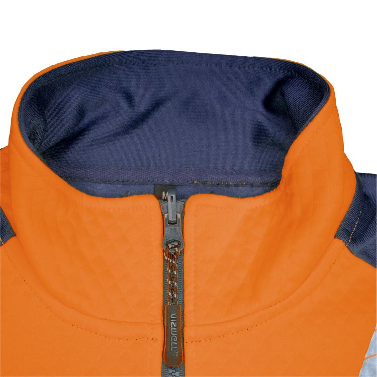 Vizwell Warnschutz Kontrast Innenjacke Leuchtorange Marine Detailansicht 1