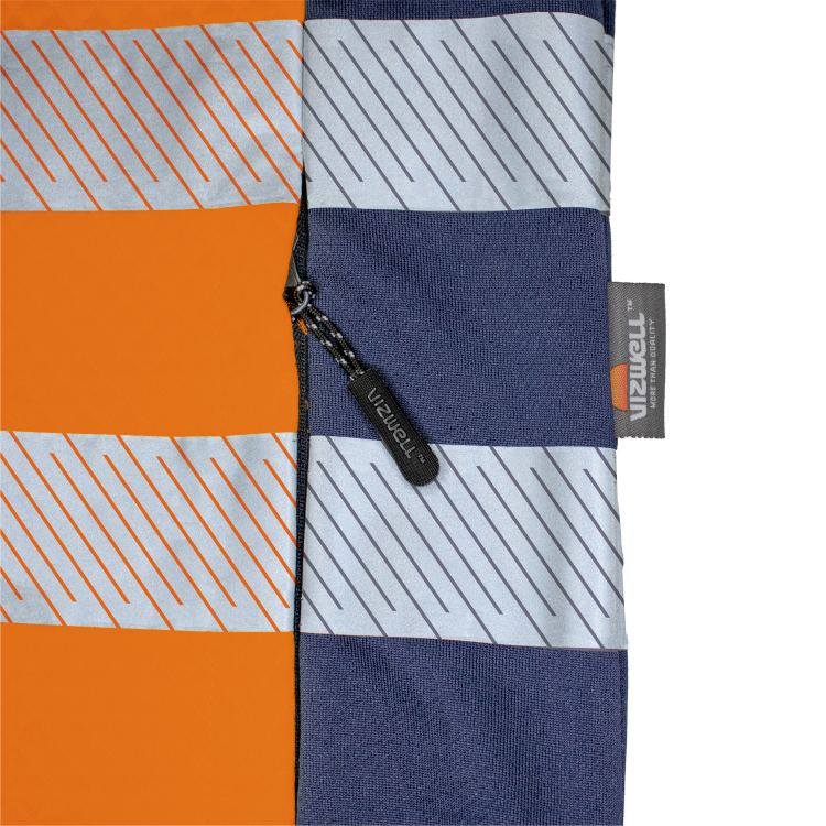 Vizwell Warnschutz Kontrast Innenjacke Leuchtorange Marine Detailansicht 2