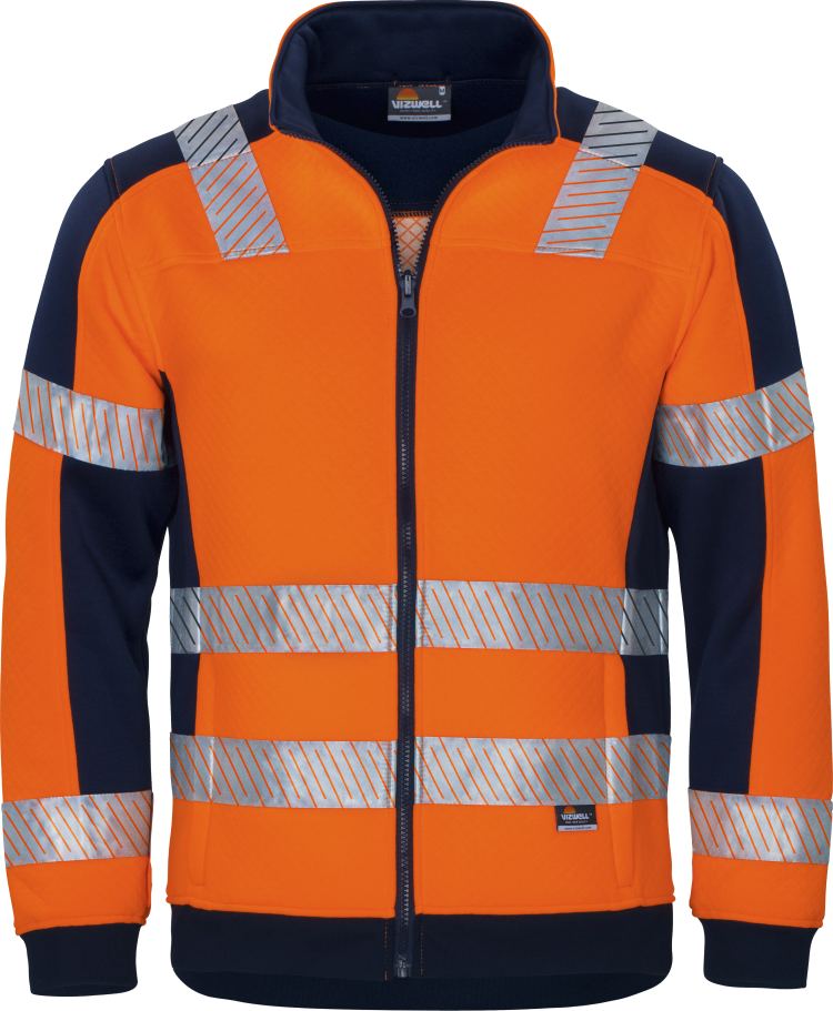 Vizwell Warnschutz Kontrast Innenjacke Leuchtorange Marine Vorderseite 2