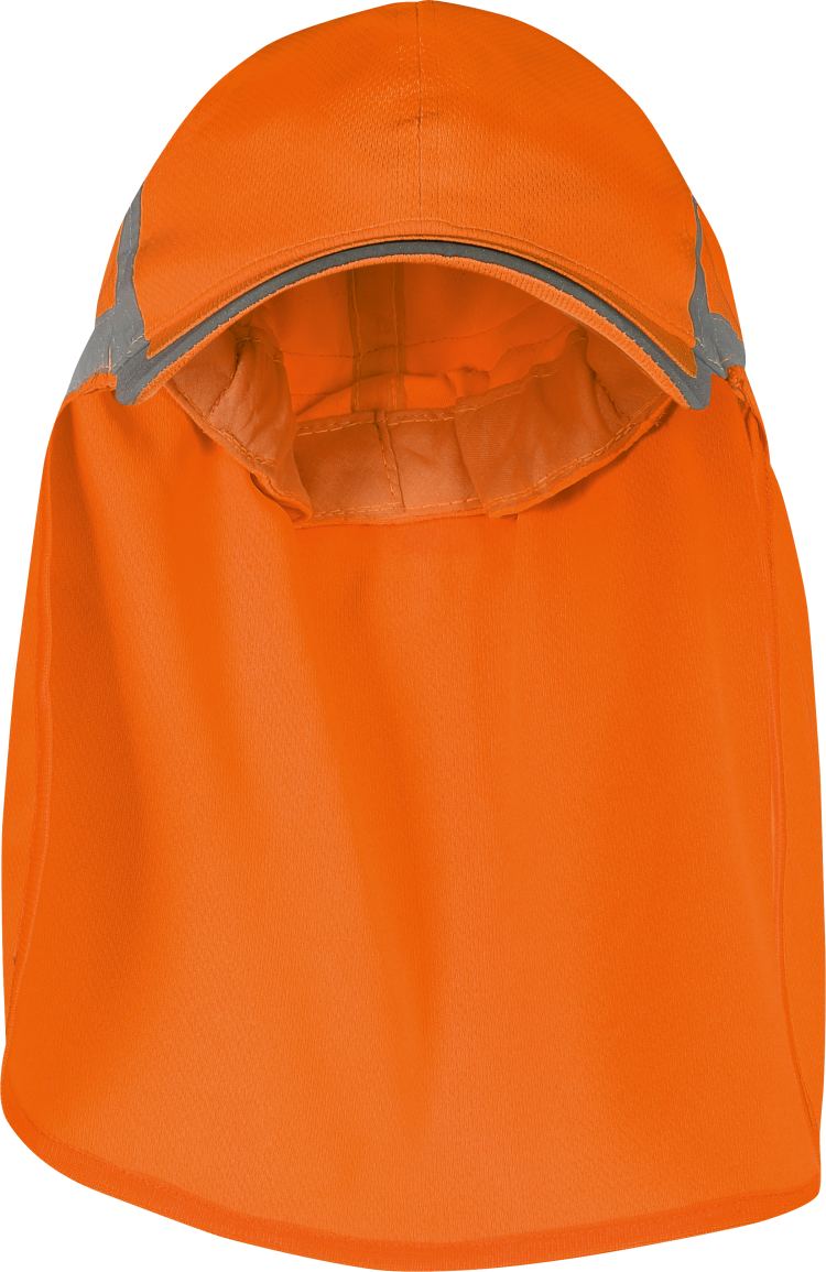 Vizwell Warnschutz Kappe mit Nackenschutz Leuchtorange Vorderseite 1