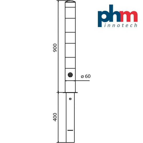 Skizze Absperrpfosten zum Einbetonieren mit Bodenhülse Typ 460.40  Ø 60 mm 900 mm 400 mm 1300 mm Gesamtlänge