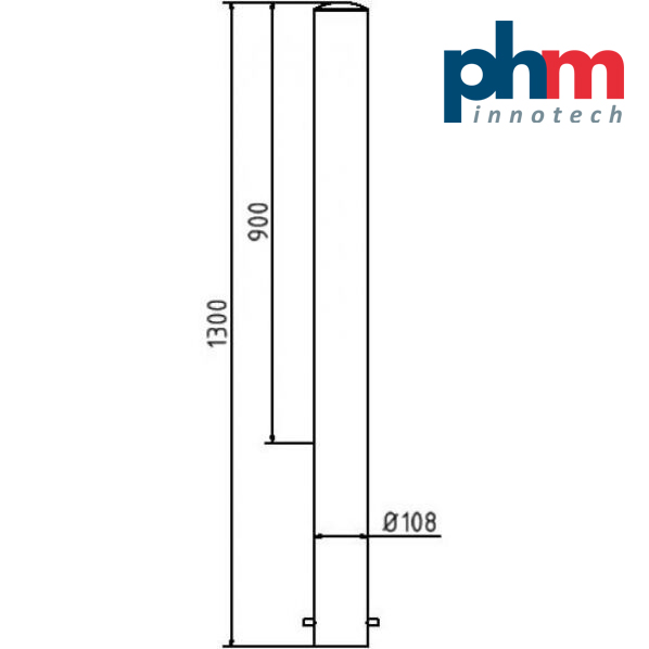Skizze Absperrpfosten zum Einbetonieren mit Erdanker  Ø 108 mm 900 mm 400 mm 1300 mm Gesamtlänge