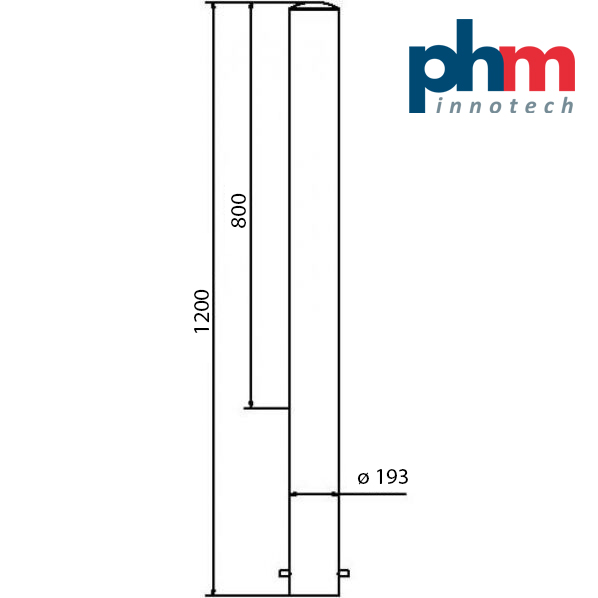Skizze Absperrpfosten zum Einbetonieren mit Erdanker  Ø 193 mm 800 mm 400 mm 1200 mm Gesamtlänge