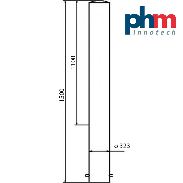 Skizze Absperrpfosten zum Einbetonieren mit Erdanker  Ø 323 mm 1100 mm 400 mm 1500 mm Gesamtlänge