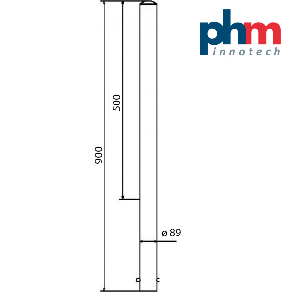 Skizze Absperrpfosten zum Einbetonieren mit Erdanker  Ø 89 mm 900 mm 400 mm 1300 mm Gesamtlänge