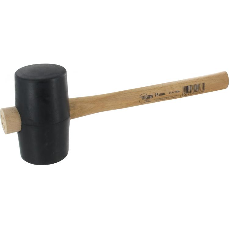 Gummihammer – 65 Shore (weich), glatt, Holzstiel, schwarz