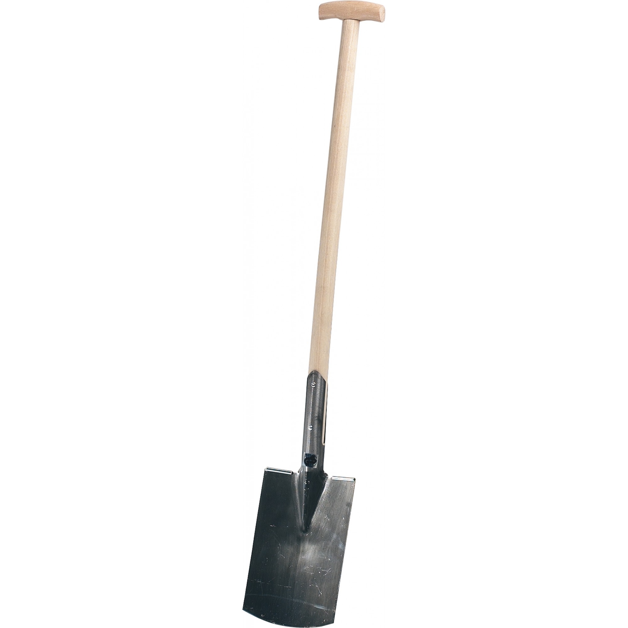 Profi-Spaten, ölgehärtet, angeschliffen, mit DIN-Dülle, T-Griff, 950 mm Eschenstiel, doppelt genietet