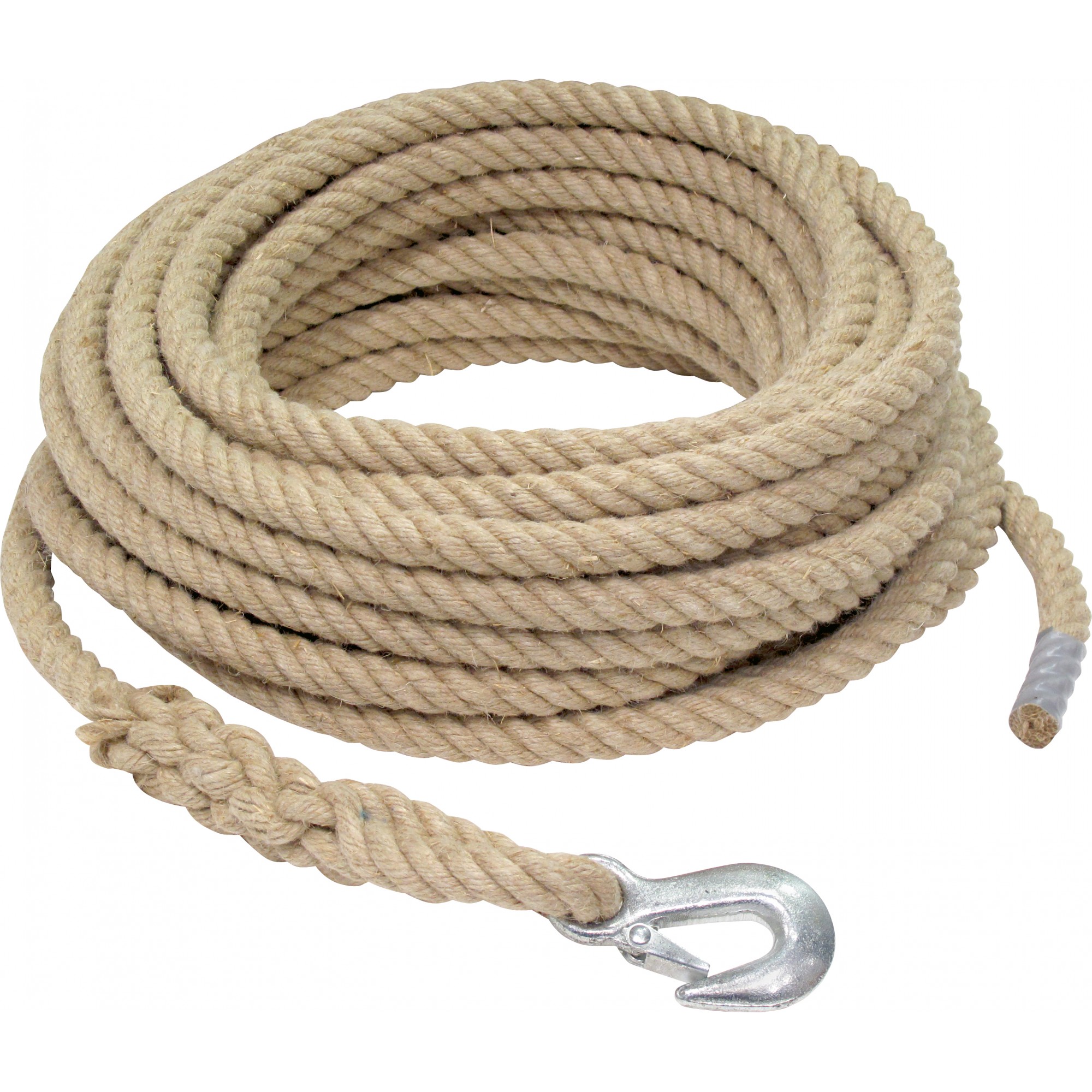 Baurollenseil Hanf, 4-litzig, 20 mm, mit Sika-Haken, 20–50 m