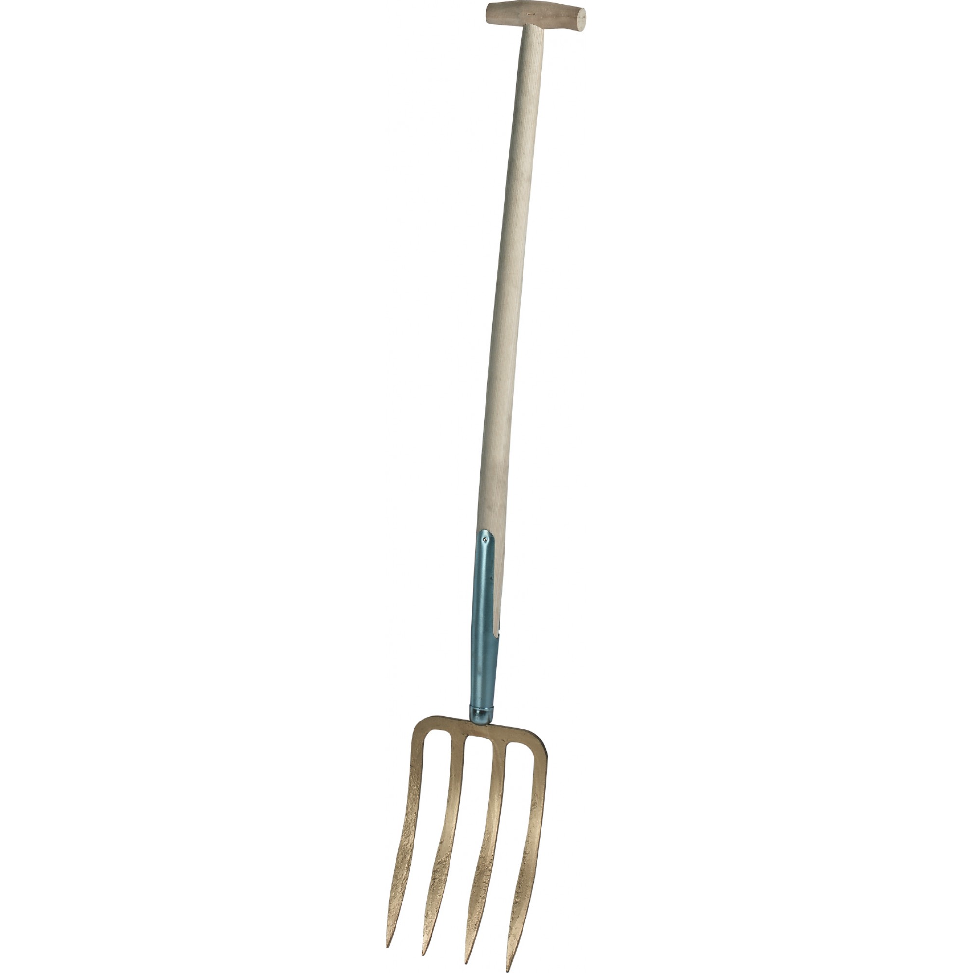 Spatengabel, gold lackiert, 4 Lanzenzinken, 85 cm Eschen-T-Stiel