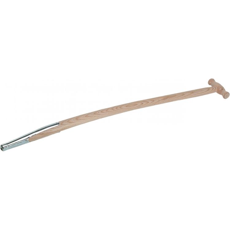 Spatengabelstiel Eschenholz – 950 mm, gebogen, T-Griff, mit Zwinge